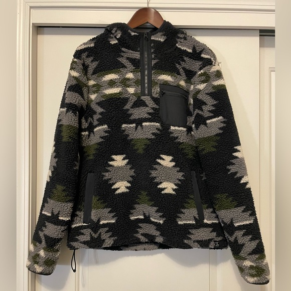 Lucky Brand Hi-Pile Southwest Fleece Hoodie Sweater W’s M (Men’s S) Black Green - Picture 1 of 10